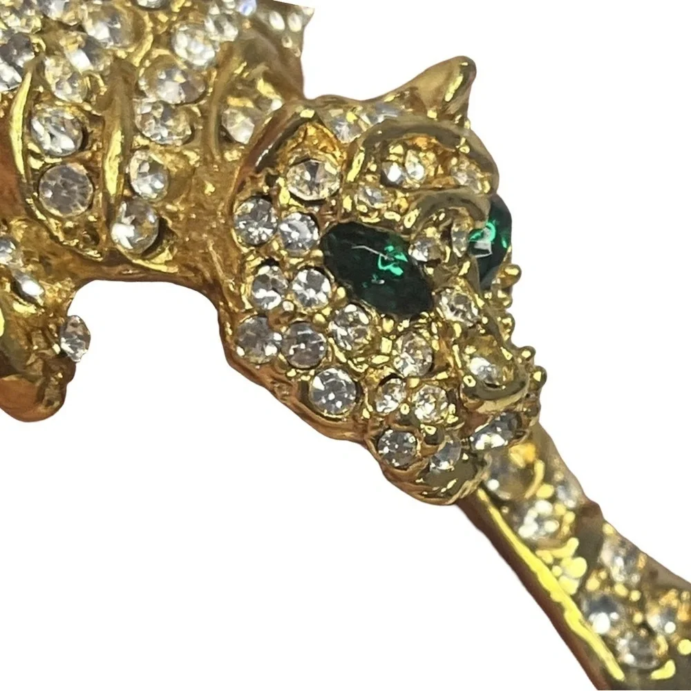 Gold Crystal Tiger Brooch Emerald Eyes Statement Brooch